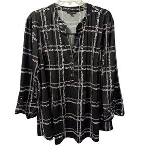 Ava & Grace Blouse Sz 3X Black & White Plaid Long Sleeve Blouse
